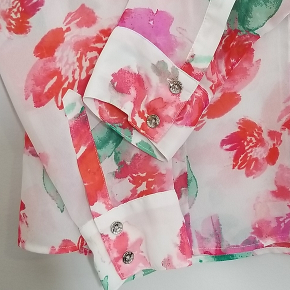 Guess Abstract Floral Print Button Down Blouse - Picture 8 of 14